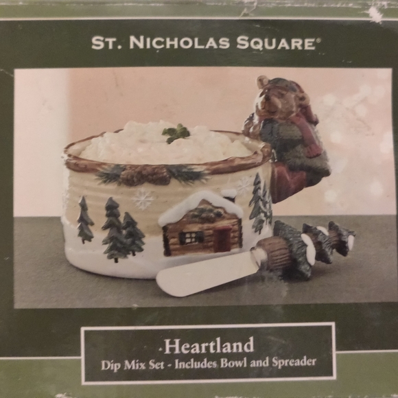 St. Nicholas Square Festive Bear Bowl with Cabin Design - Picture 8 of 8